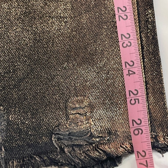 Maggie mid-rise destroyed raw crop hem shiny Fall Metal copper button fly jean - Picture 10 of 15